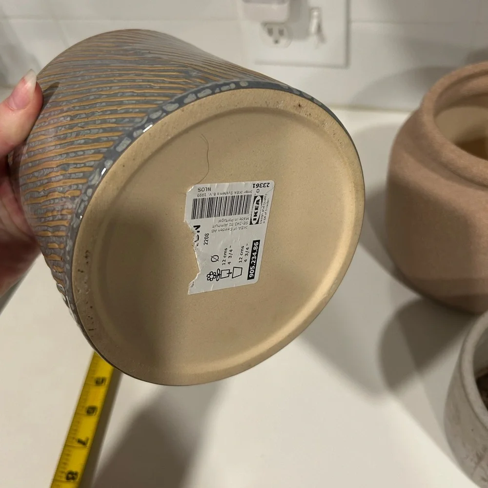 Striped ceramic stone planter pot